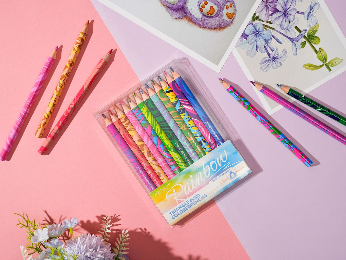 JOYWISH Rainbow Triangular Colored Pencils Set for Drawing & Coloring