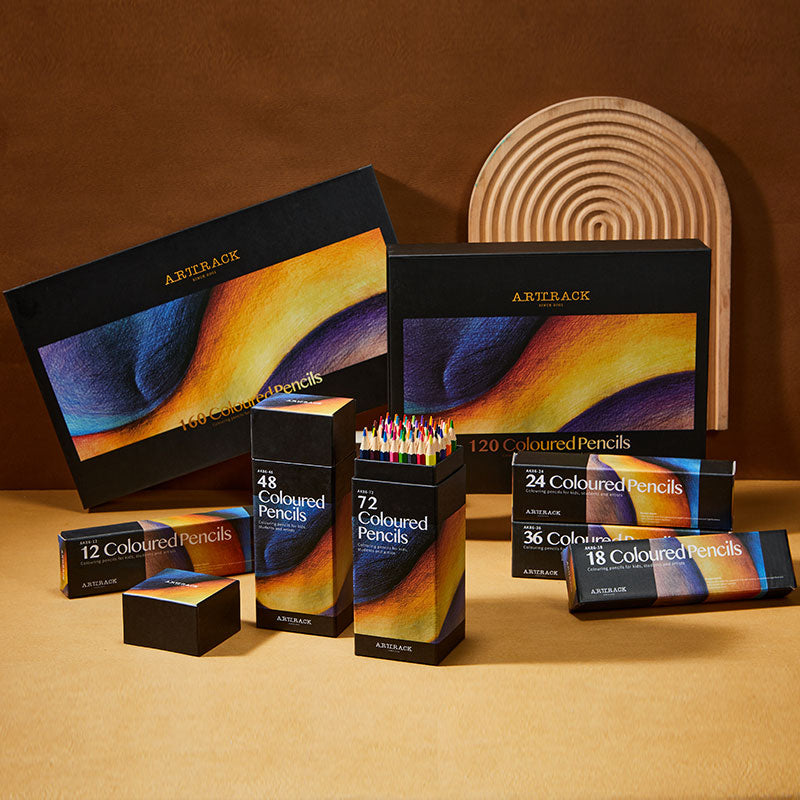 Black and Gold Colored Pencil Collection with Multiple Set Sizes