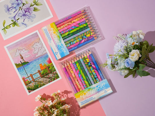 JOYWISH Rainbow Triangular Colored Pencils Set with Colorful Patterned Barrels