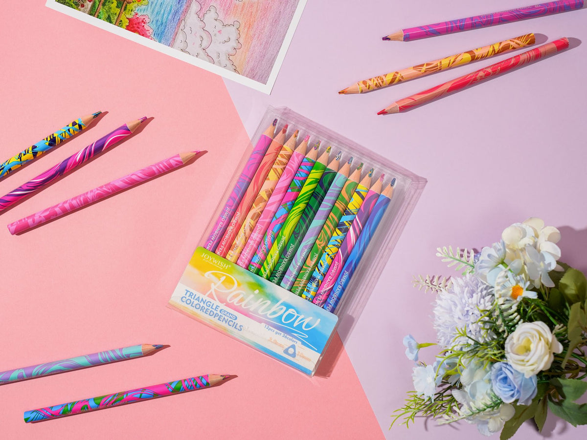 JOYWISH Rainbow Triangular Colored Pencils in Clear Plastic Packaging