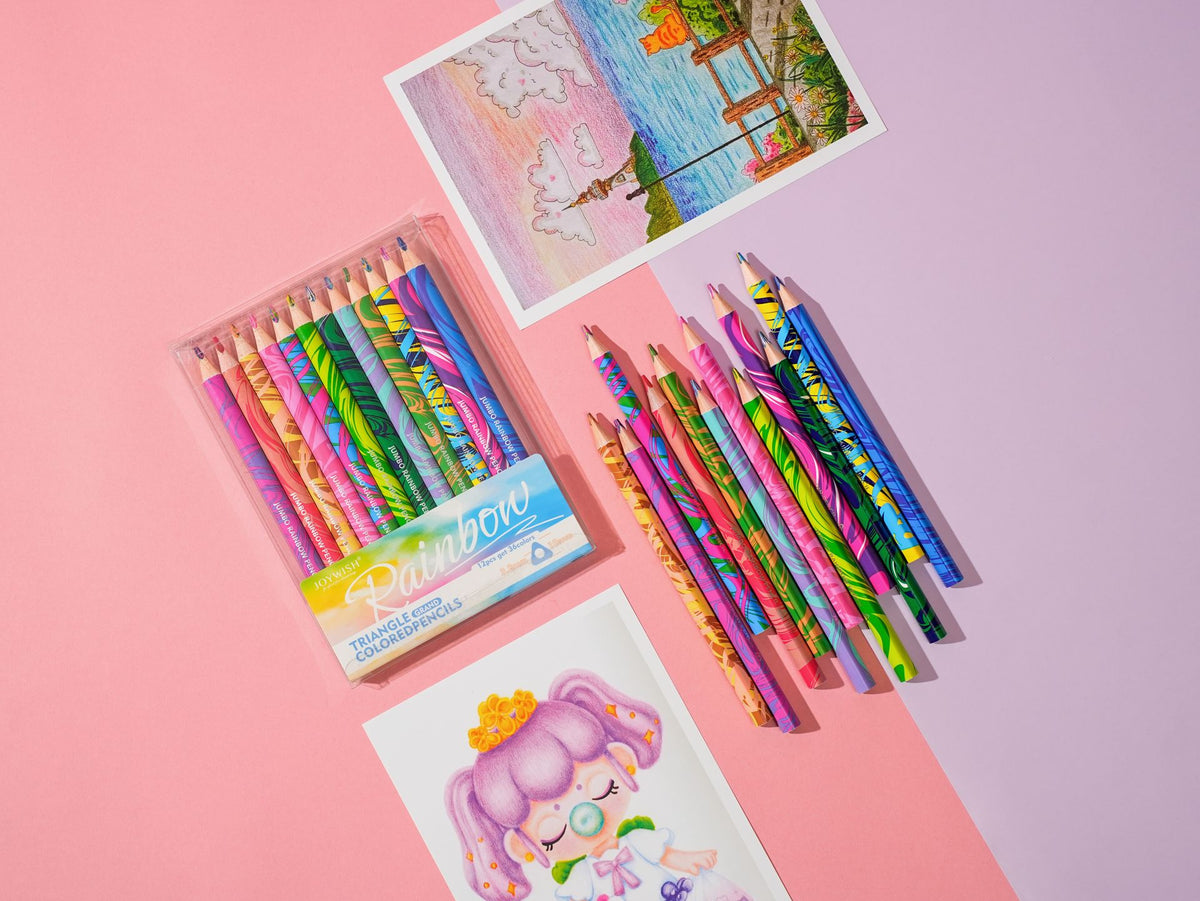 JOYWISH Rainbow Triangular Colored Pencils Set for Drawing & Coloring